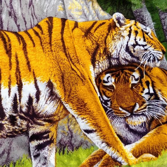 Vintage Wall Tapestry Jungle Tiger Couple Made In Turkey - Picture 1 of 7